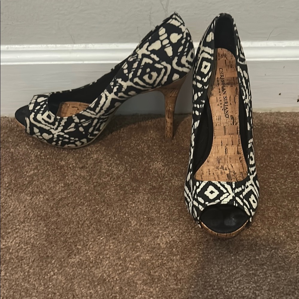 Christian Siriano Black and White Geometric Stiletto Heels